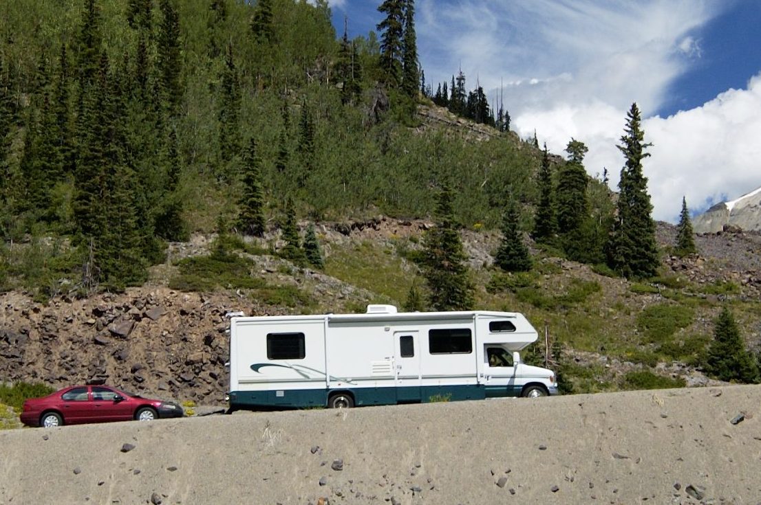 Motorhome trveling on a mountain road