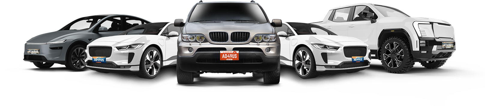 Fleet of registered vehicles ranging from hybrid sedans to larger trucks